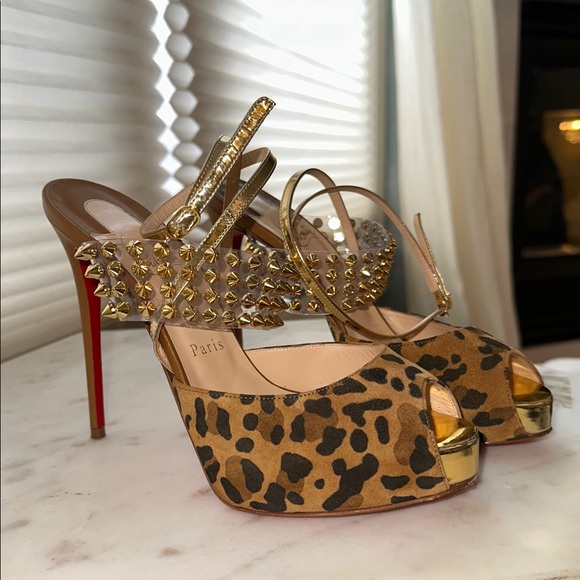 Christian Louboutin Levita Girl 120mm Leopard Print With Gold Heels - Picture 4 of 5